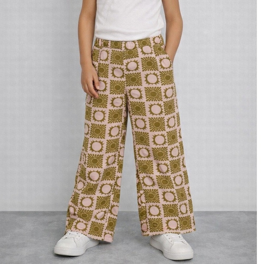 Grayson Threads Kids Girls‎ L Pink Green Sun Print Wide Leg Pants New With Tags